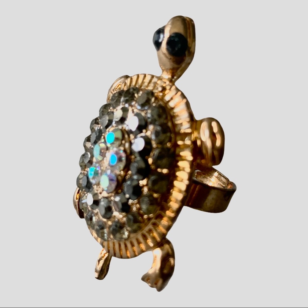 Turtle Ring Grey Crystals Adjustable - image 1